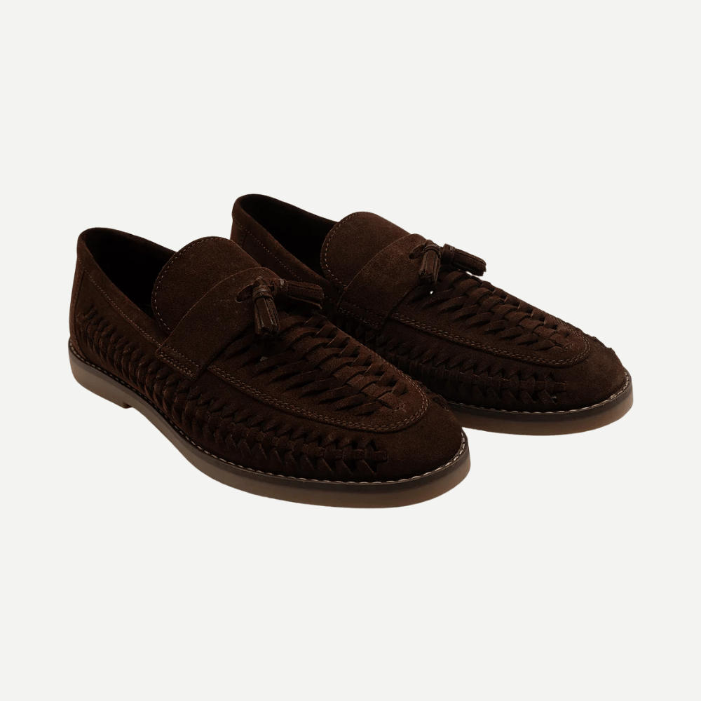 Men’s Brown Woven Suede Loafers