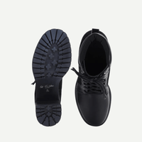 Black Lace-Up Heeled Boots
